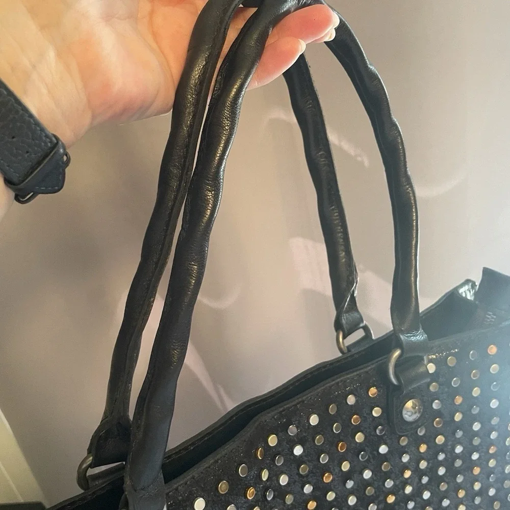 Patricia Nash Zancona Leather Black Studded Large Tote Purse Handbag NWT $249